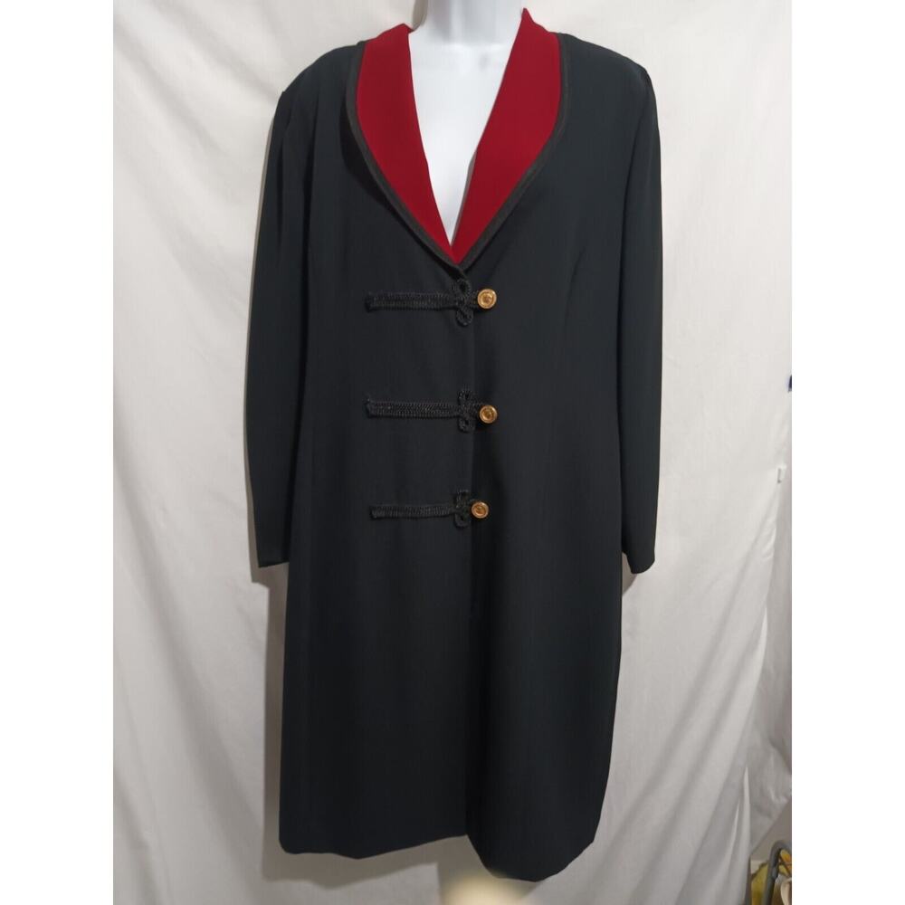 Chaus Dresses Size 12 Long Sleeve Black Red Military Style Coat Dress
